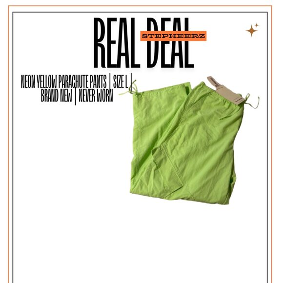 Neon Yellow Parachute Pants | Size L - Picture 1 of 1